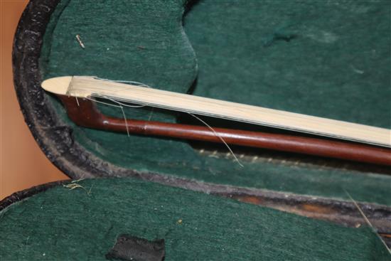 A late 19th / early 20th century Boosey & Co full size violin, cased with 2 bows